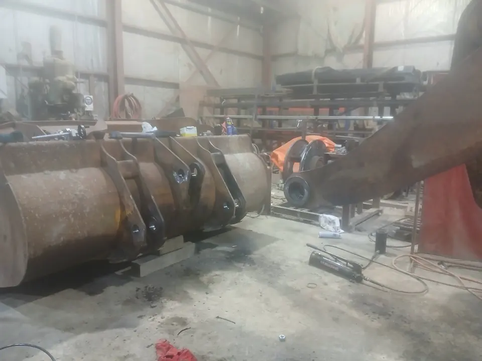 Heavy component set up on the bench for repair work